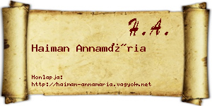 Haiman Annamária névjegykártya